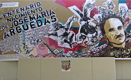 Mural de Arguedas en la UNALM, en el edificio de Bienestar Universitario.