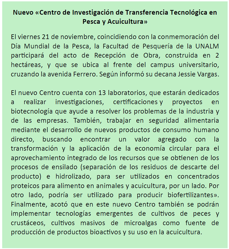 Cuadro acerca del Centro de Investigación de Transferencia Tecnológica en Pesca y Acuicultura