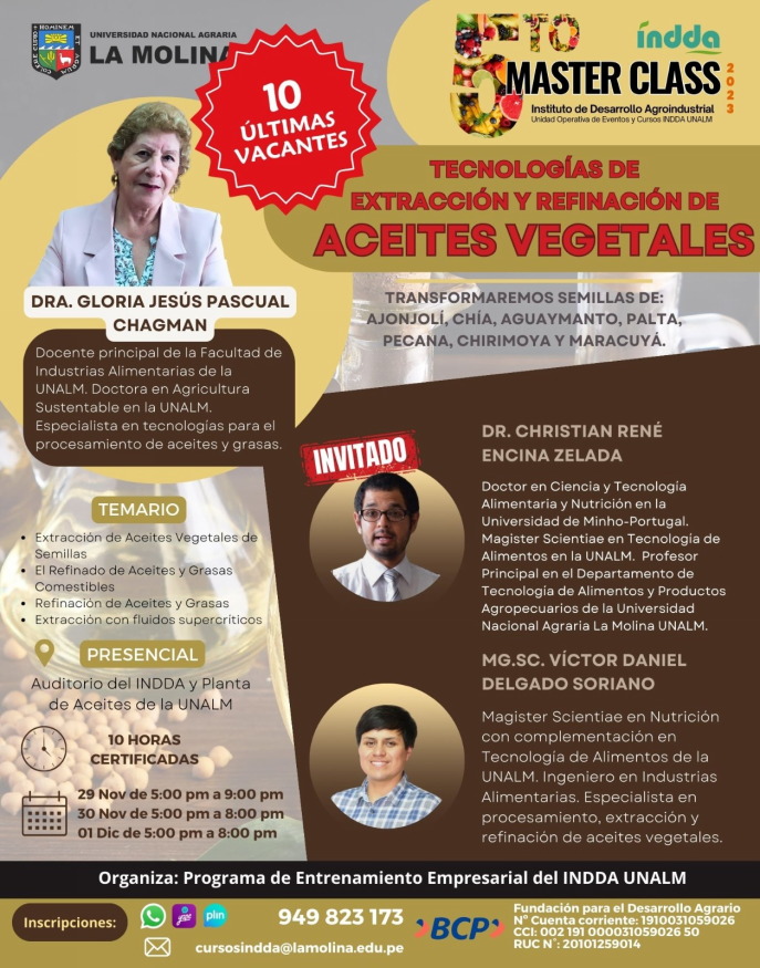 CURSO TECNOLOGÍA DE EXTRACCIÒN Y REFINACIÓN DE ACEITES INDDA