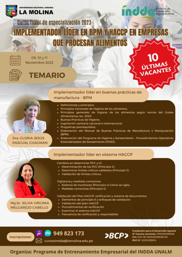 CURSO IMPLEMENTADOR LÍDER EN BPM Y HACCP EN EMPRESAS QUE PROCESAN ALIMENTOS