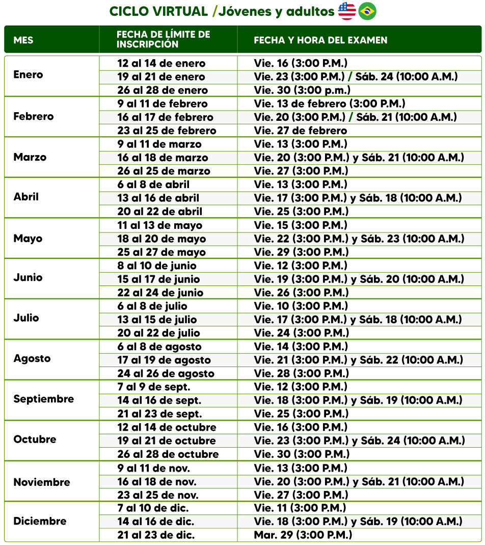calendario de exámen de Clasificación